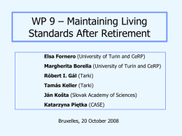 WP 9 – Maintaining Living Standards After Retirement
