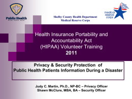 HIPPA - the Tennessee Department of Health