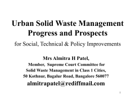 Urban Solid Waste Management Progress and Prospects for