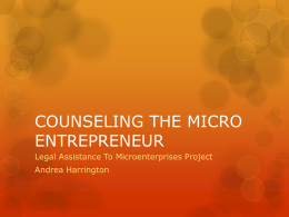 COUNSELING THE MICRO ENTREPRENEUR