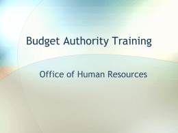 Budget Authority Training - University of Texas at Tyler