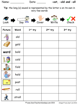 Year 2 Spellings -old, -ost and