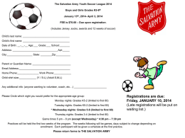 The Salvation Army Youth Soccer League 2012 Open to boys
