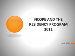 NCOPE and the residency program 2011