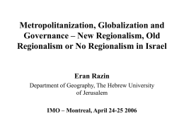 Metropolitanization, Globalization and Governance – New
