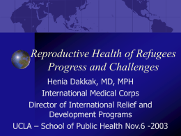 Reproductive Health of Refugees Progress and Challenges