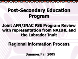 Post-Secondary Education Program Joint AFN/INAC Program