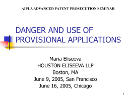 DANGER AND USE OF PROVISIONAL APPLICATIONS