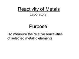 Reactivity of Metals - Windham School Department, Windham
