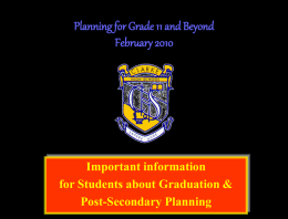 Planning for Grade 11 and Beyond September 2007
