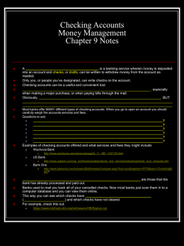 Checking Accounts Money Management Chapter 9 Notes