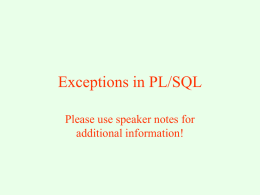 Exceptions in PL/SQL - Bristol Community College