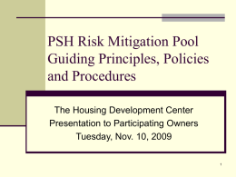 PSH Risk Mitigation Pool Draft Policies and Procedures