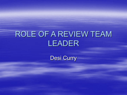 ROLE OF A REVIEW TEAM LEADER