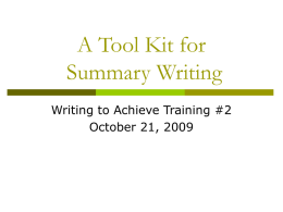 A Tool Kit for Summary Writing - Selma Unified School District