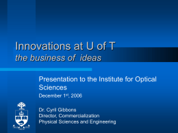 Innovations at U of T the business of ideas