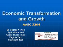 Objectives today - Economics of Agricultural Development