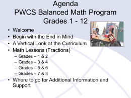 Agenda PWCS Balanced Math Program Grades 1