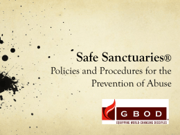 Safe Sanctuaries Policies and Procedures for the