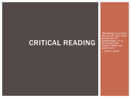 Critical Reading - University of South Florida