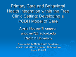 Integrated Primary Behavioral Health Care: An ongoing