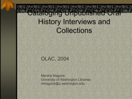 Oral History Cataloging Manual