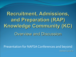 Recruitment, Admission and Preparation Knowledge Community