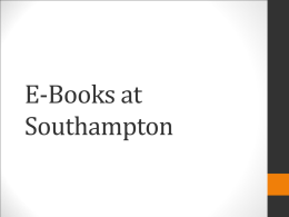 Ebooks at Southampton - Health Education Wessex