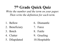 7th Grade Quick Quiz Write the number and the term on your