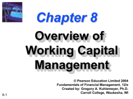 Chapter 8 -- Overview of Working Capital Management