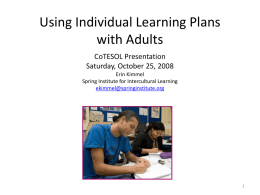 Using Individual Learning Plans with Adults Erin Kimmel
