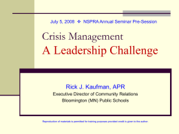 Crisis Management-A Leadership Challenge
