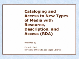 Introduction to Resource Description Access (RDA)