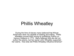 Phillis Wheatley - Teaching with Primary Sources Northern