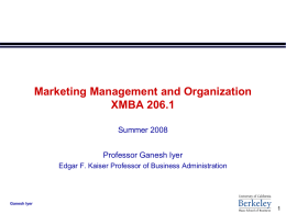 Marketing Management and Organization XMBA 206.1