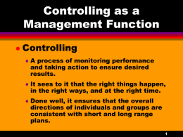 Controlling as a Management Function