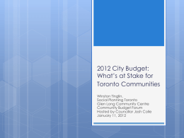Housing, Homelessness and the City Budget