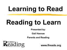 Learning to Read - Florida Reading Assocaiton