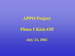 APPO Project Phase I Kick-Off