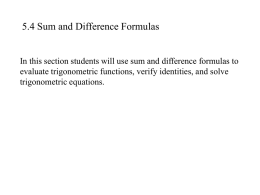5.4 Sum and Difference Formulas