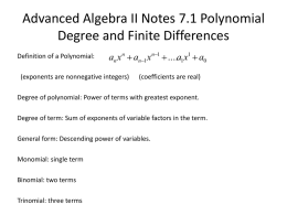 Advanced Algebra II Notes 7.1 Polynomial Degree and Finite