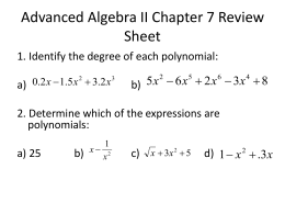 Advanced Algebra II Chapter 7 Review Sheet