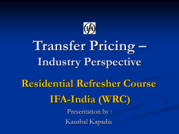 Transfer Pricing – Industry Perspective