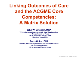 Linking Outcomes of Care and the ACGME Core Competencies