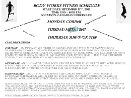 BODY WORKS AEROBIC SCHEDULE (September 12th to …