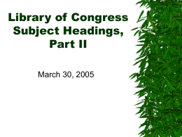 Library of Congress Subject Headings, Part II