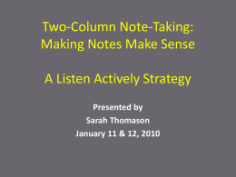 Two-Column Note-Taking: Making Notes Make Sense