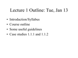 Lecture 1 Outline: Thu, Sep 4