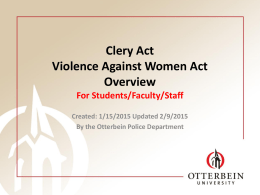 The Clery Act For Students/Faculty/Staff