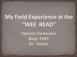 My Field Experience at the “Wee Read”
